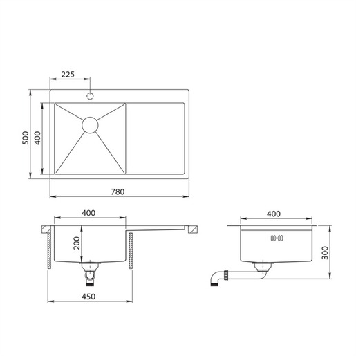 Set sudoper Luna 101 N-L + slavina Vida, krom mat