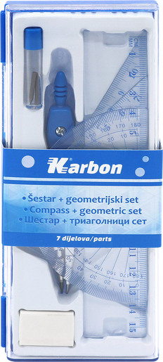 Šestar KARBON sa geometrijskim setom i gumicom