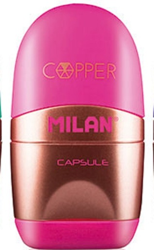 Gumica + šiljilo, MILAN, Capsule Copper, roza