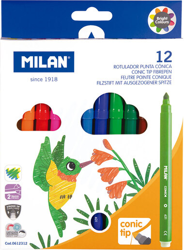 Flomasteri MILAN, konusni vrh, 12 komada