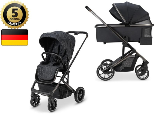 OSANN dječja kolica Juntos, 3 u 1, nosiljka + sjedalo, madrac, crna JAMSTVO 5god