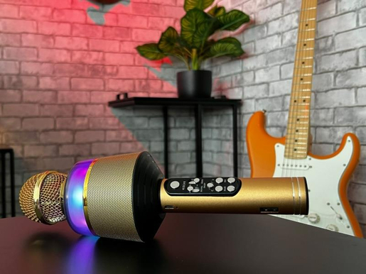 N-Gear mikrofon karaoke STAR MIC, BT, RGB svjetlosni efekti, baterija, zlatni