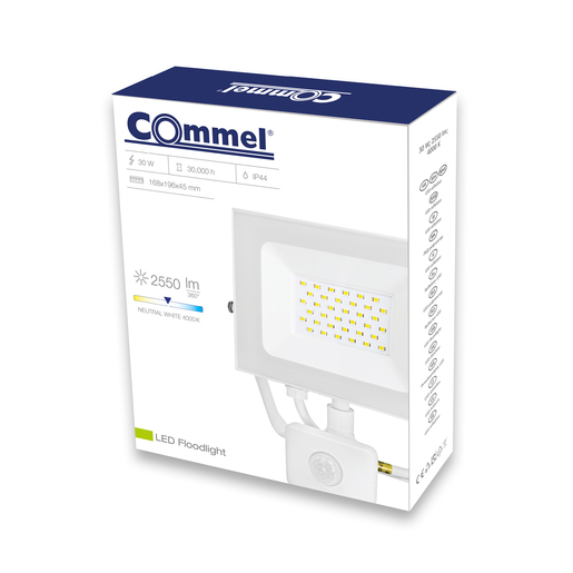 COMMEL LED reflektor s detektorom pokreta 30W, 4000K, 2550lm, IP44, bijeli