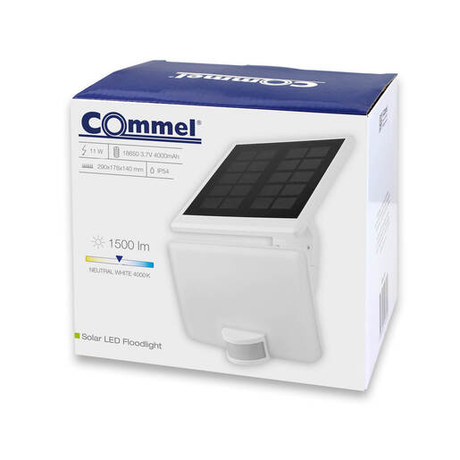 COMMEL LED solarni reflektor sa senzorom 11W, 4000K, 1500lm, IP54, bijeli