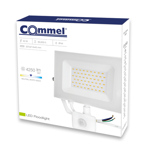 COMMEL LED reflektor s detektorom pokreta 50W, 4000K, 4250lm, IP44, bijeli