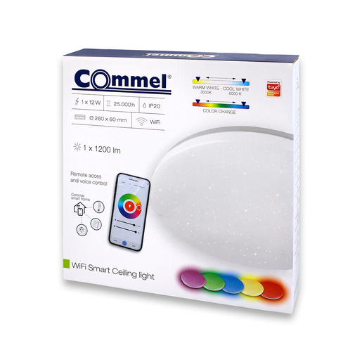 COMMEL LED smart WiFi plafonjera 12W, 26cm, zvjezdano nebo