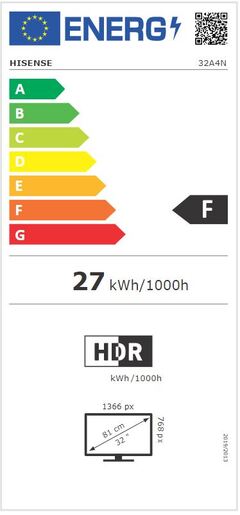 Hisense 32" LED TV 32A4N, HD Ready, VIDAA Smart TV, Direct Full Array