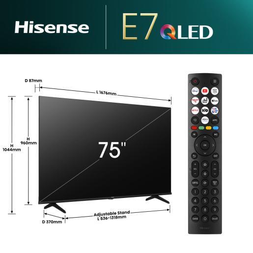 Hisense 75" QLED TV 75E7NQ, 4K UHD, VIDAA Smart TV, Quantum Dot Colour