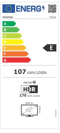 Hisense 75" LED TV 75A6N, 4K UHD, VIDAA Smart TV, Dolby Vision, Direct Full Array