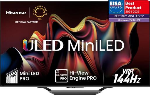 Hisense 65" ULED Mini-LED TV 65U7NQ, 4K UHD, VIDAA Smart TV, Full Array Local Dimming