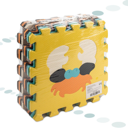 Pjenasta puzzle podloga za igru, šarene životinje, 9 kom, 85x85x1 cm