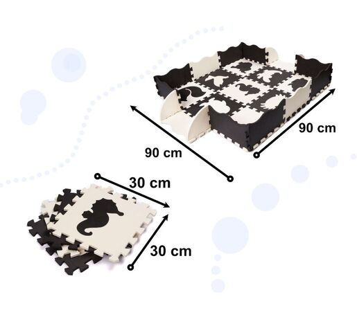 Podloga za igranje s ogradom, crno/bijela, 25 komada, 1 cm