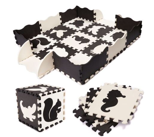 Podloga za igranje s ogradom, crno/bijela, 25 komada, 1 cm