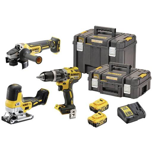 DEWALT aku set DCK329P2T 18V, udarna bušilica DCD796 + kutna brusilica DCG405 + kružna pila DCS335 + punjač DCB115, 2x5.0Ah, TSTAK