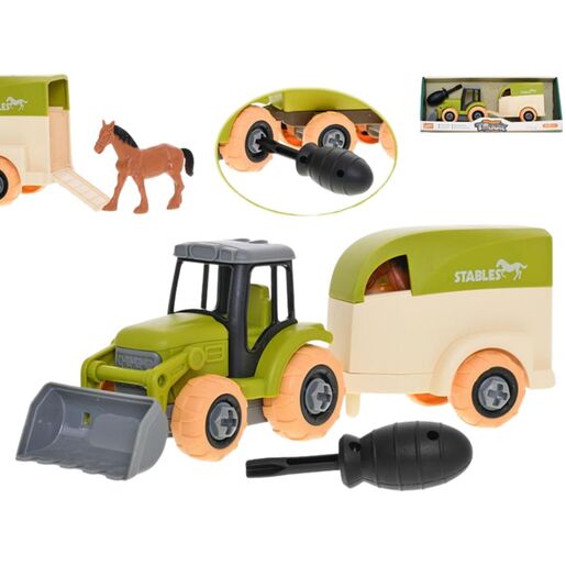 Traktor s prikolicom i konjem, 26 cm