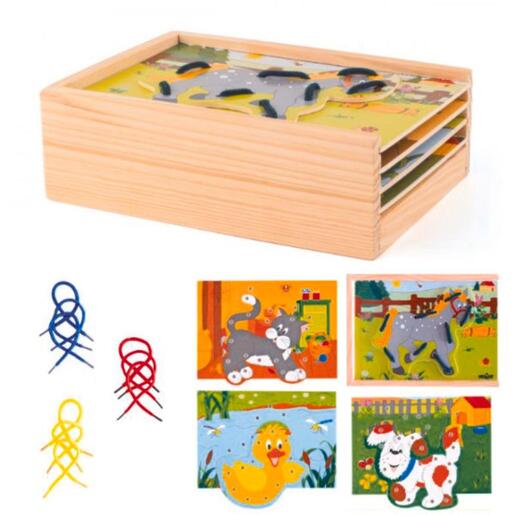 Woodyland drvena igračka - Vezalica životinje, 19x13,5 cm