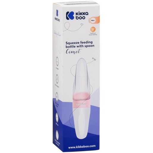 Kikka Boo silikonska bočica za hranjenje s žličicom, 90ml, roza