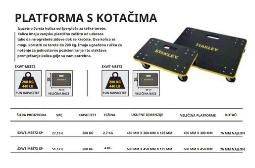 STANLEY transportna platforma na kotačima SXWT-MS572-SP, 200 kg, 45x30 cm