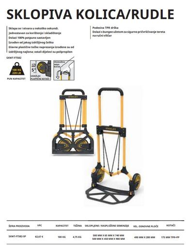 STANLEY sklopiva čelična transportna kolica SXWT-FT582-SP, 100 kg