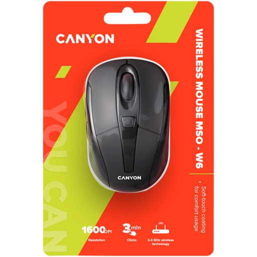 CANYON MSO-W6, bežični laserski miš, 1600 dpi, crni (CNR-MSOW06B)