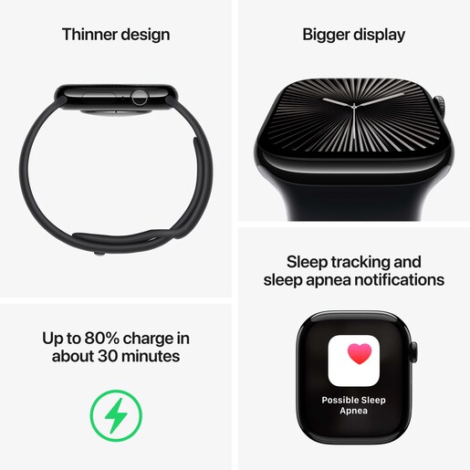 Apple Watch Series 10 GPS 42mm Jet Black Aluminium Case with Black Sport Band - S/M, pametni sat