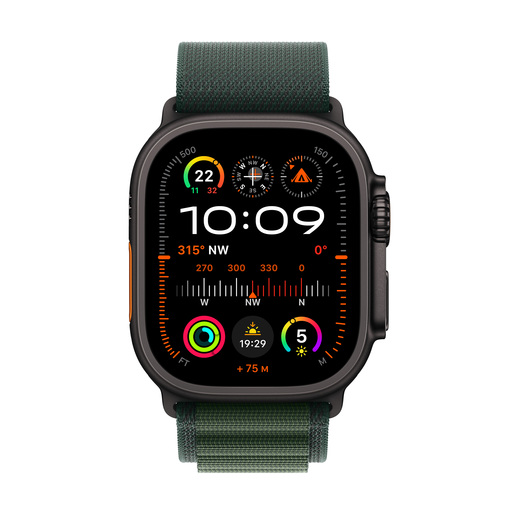 Apple Watch Ultra 2 (2nd gen) 2024 Cellular, 49mm Black Titanium Case with Dark Green Alpine Loop - M, pametni sat