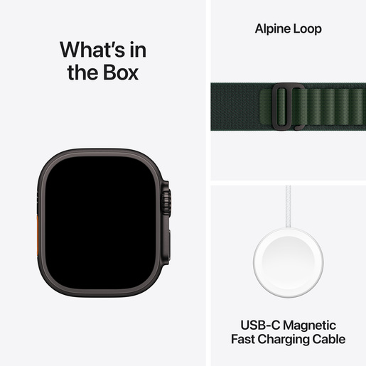 Apple Watch Ultra 2 (2nd gen) 2024 Cellular, 49mm Black Titanium Case with Dark Green Alpine Loop - S, pametni sat