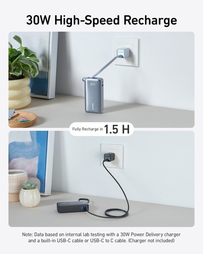 Anker 545 prijenosni punjač 30W, 10000 mAh, USB-C, USB-A, crni