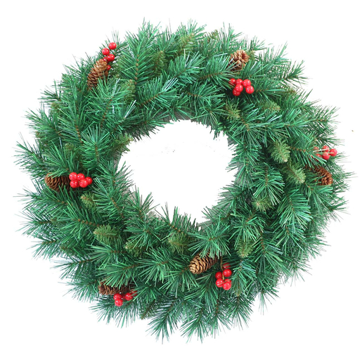 Božićni vijenac za vrata, zeleni, češeri, bobice, 30 cm