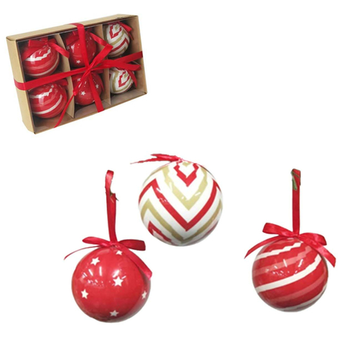 Božićne kuglice, 7.5 cm, 6 kom, crvene-bijele-prošarane
