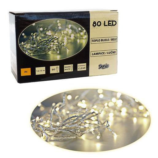 LED lampice, lanac, na baterije, toplo bijelo 80L