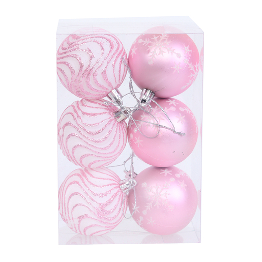 Božićne kuglice, 8 cm, 6 kom, roza