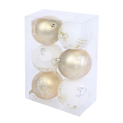 Božićne kuglice, 8 cm, 6 kom, zlatne i bijele