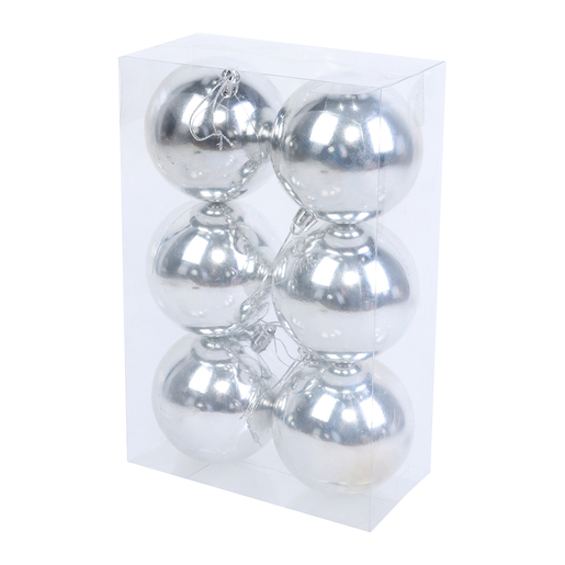 Božićne kuglice, 8 cm, 6 kom, srebrne