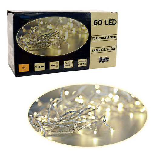 LED lampice, lanac, bijele boje na baterije 60L