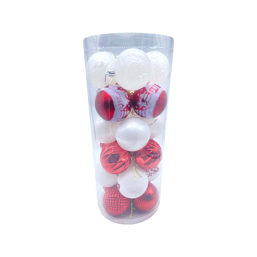 Božićne kuglice, 6 cm, 24 kom, bijele i crvene