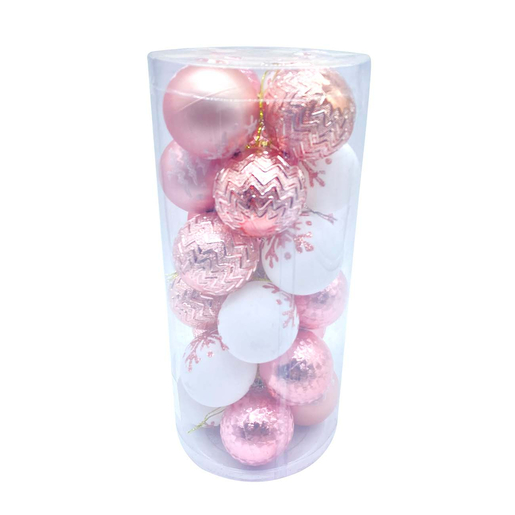Božićne kuglice, 6 cm, 24 kom, roza i bijele