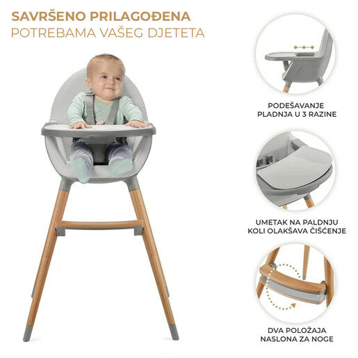 Kinderkraft hranilica Fini 2 2u1, siva