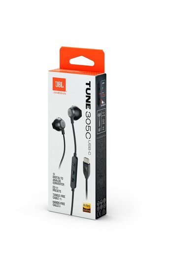JBL T305C USB-C, In-Ear, žičane slušalice, crne