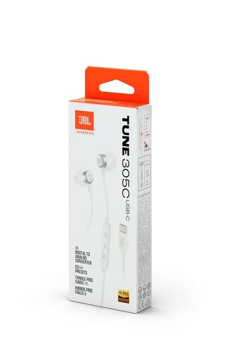 JBL T305C USB-C, In-Ear, žičane slušalice, bijele