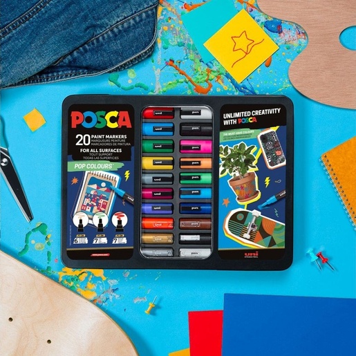 Set markera, Uni Posca, 20kom (mix pc-1m/ pc-3m/pc-5m), pop boje