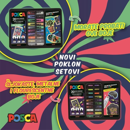 Set markera, Uni Posca, 20kom (mix pc-1m/ pc-3m/pc-5m), pop boje
