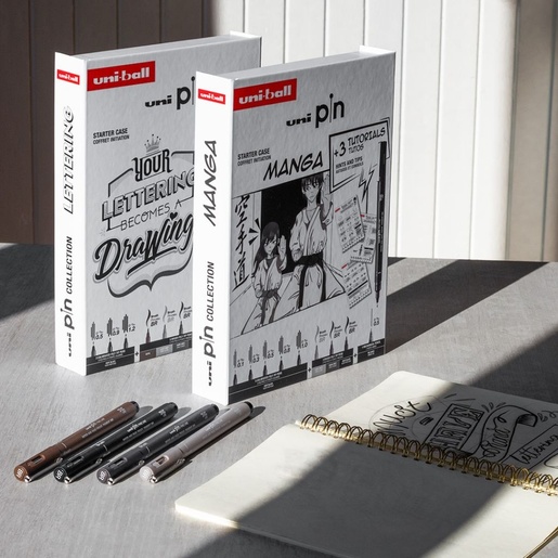 Set markera, Uni Pin, (8kom), lettering s uputama + tehnička olovka M5-228 (0,5)