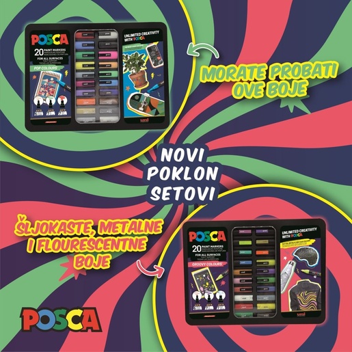 Set markera, Uni Posca, 20kom (mix pc-1m/ pc-3m/pc-5m), groovy boje
