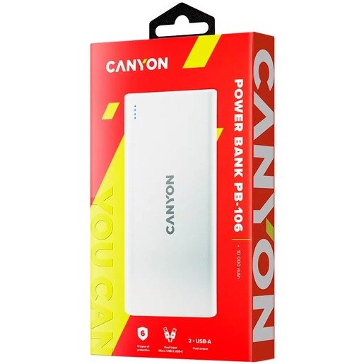 CANYON power bank PB-106, 10000 mAh, bijeli