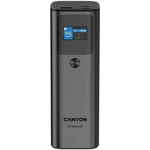 CANYON power bank PB-2010, 27000 mAh, 97.2Wh, PD 140W, QC 3.0, sivi