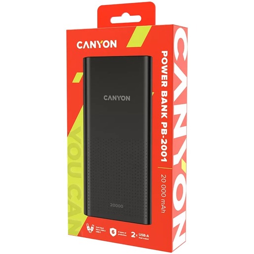 CANYON power bank PB-2001, 20000 mAh, crni
