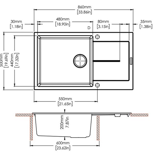 Sudoper Carysil Enigma D-100 B + SHR Zora Plus Deep Black