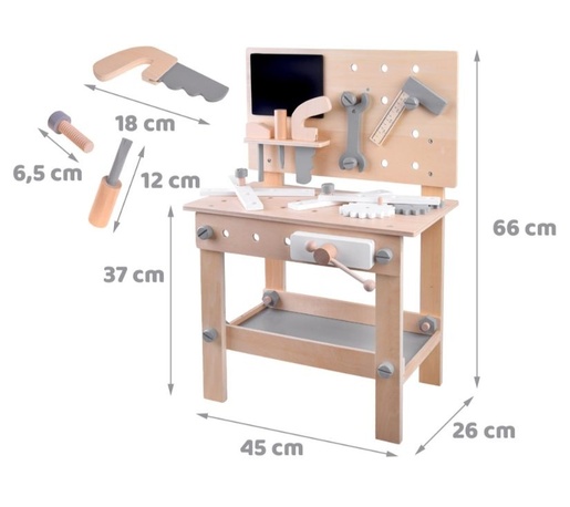 Drveni stol s alatom za djecu