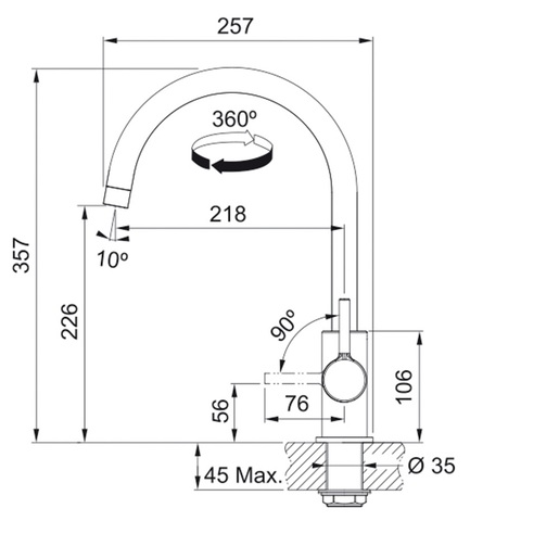 Franke Lina XL J slavina, krom